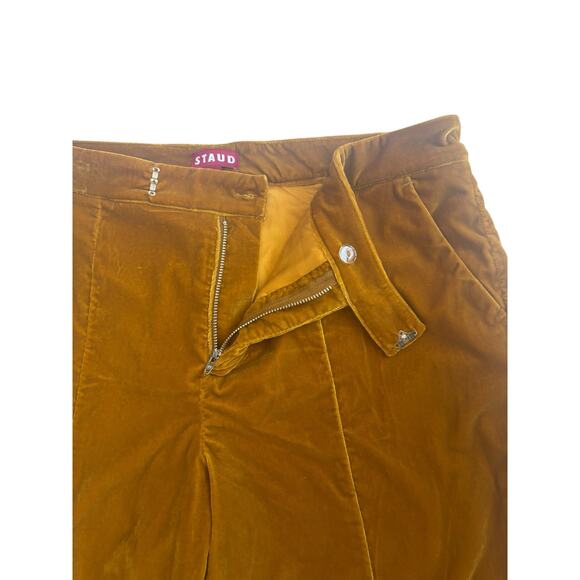STAUD TOSCA PANTS STRAIGHT OCHER YELLOW MARIGOLD VELVET TROUSERS SIZE 12 - Picture 5 of 9